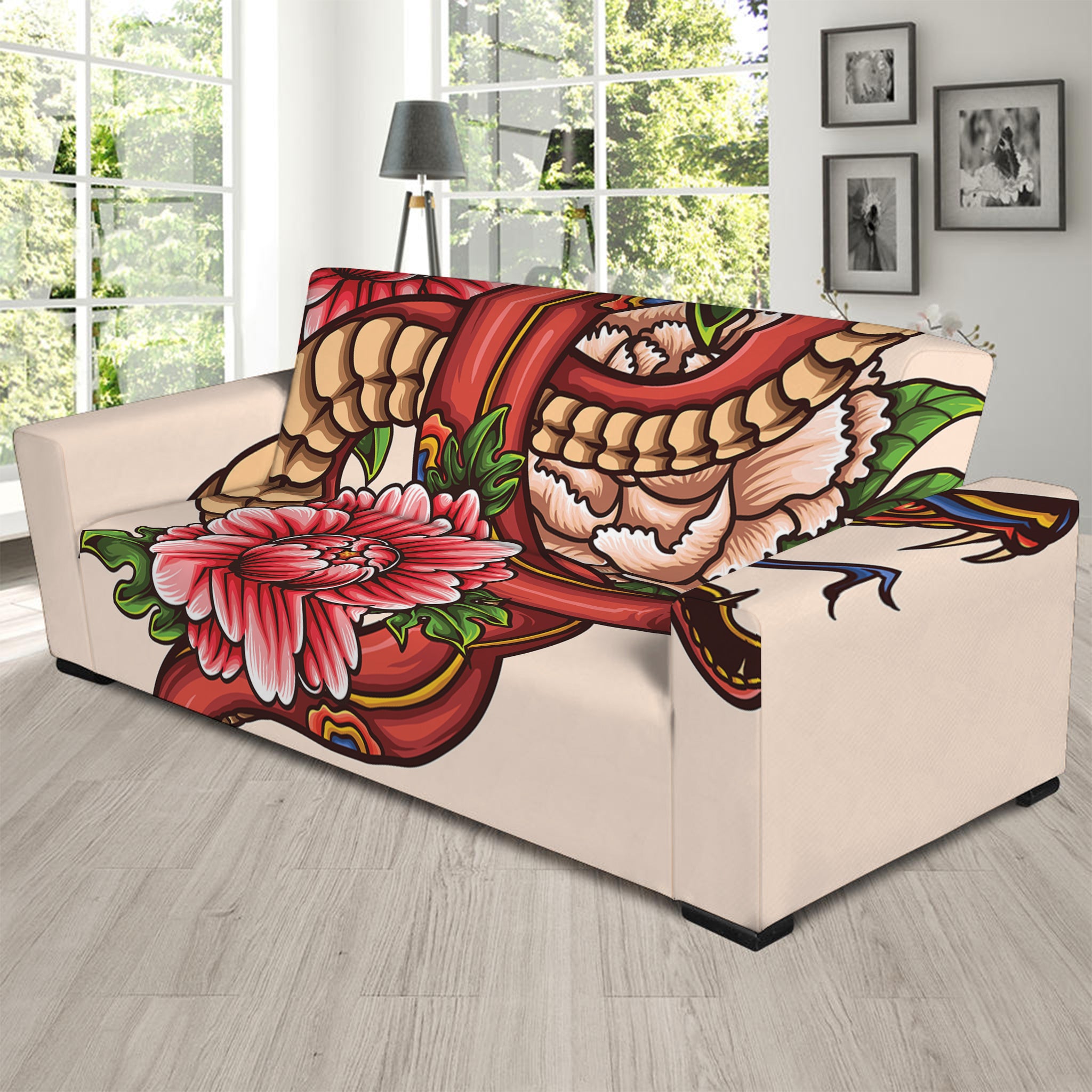 Japanese Snake Tattoo Print Sofa Slipcover