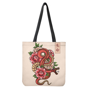 Japanese Snake Tattoo Print Tote Bag