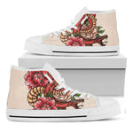 Japanese Snake Tattoo Print White High Top Shoes