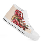 Japanese Snake Tattoo Print White High Top Shoes