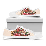 Japanese Snake Tattoo Print White Low Top Shoes