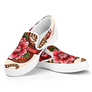 Japanese Snake Tattoo Print White Slip On Shoes