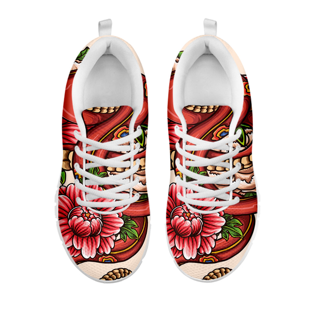 Japanese Snake Tattoo Print White Sneakers