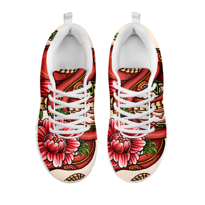 Japanese Snake Tattoo Print White Sneakers