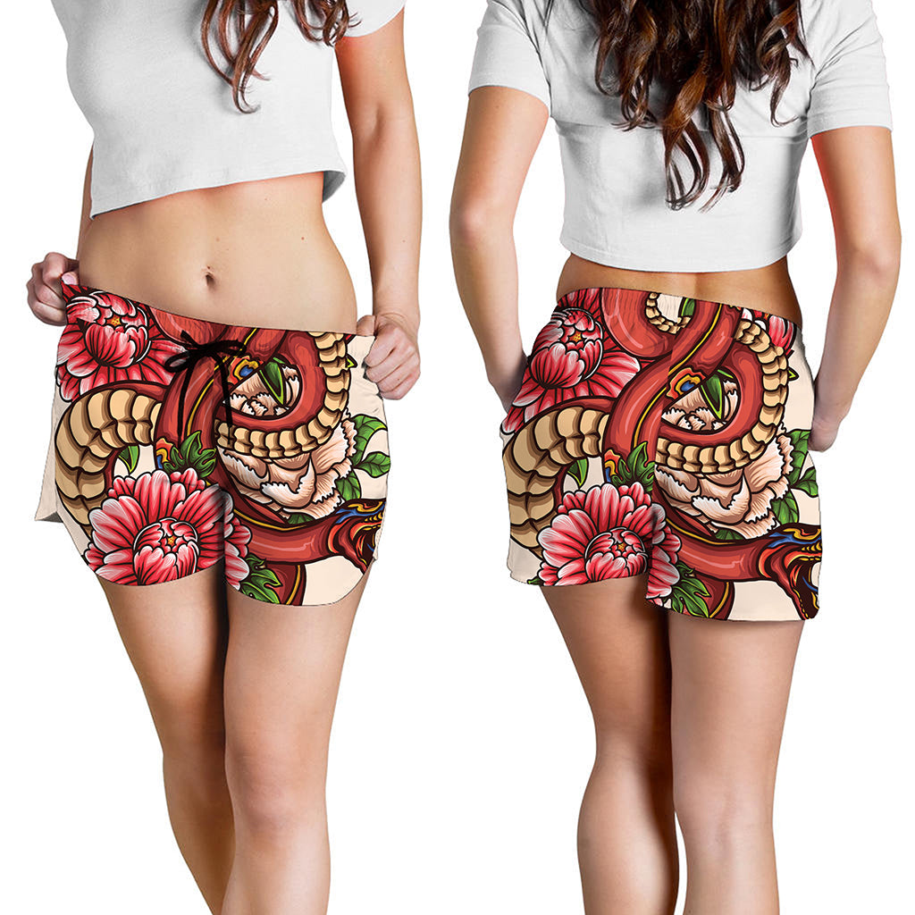 Japanese Snake Tattoo Print Women's Shorts