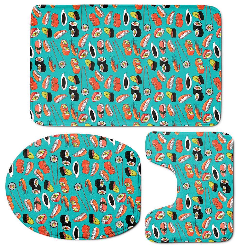 Japanese Sushi And Rolls Pattern Print 3 Piece Bath Mat Set