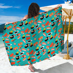 Japanese Sushi And Rolls Pattern Print Beach Sarong Wrap