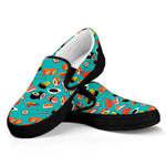 Japanese Sushi And Rolls Pattern Print Black Slip On Shoes
