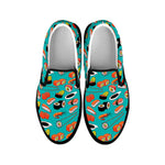 Japanese Sushi And Rolls Pattern Print Black Slip On Shoes
