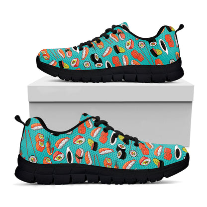 Japanese Sushi And Rolls Pattern Print Black Sneakers