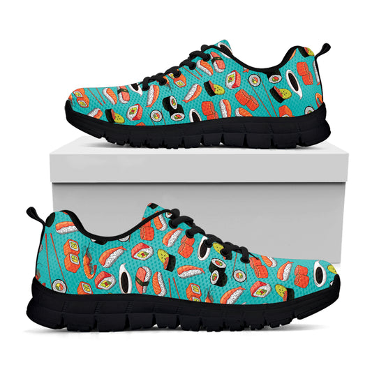 Japanese Sushi And Rolls Pattern Print Black Sneakers