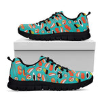 Japanese Sushi And Rolls Pattern Print Black Sneakers