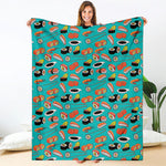 Japanese Sushi And Rolls Pattern Print Blanket