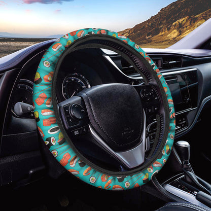 Japanese Sushi And Rolls Pattern Print Car Steering Wheel Cover
