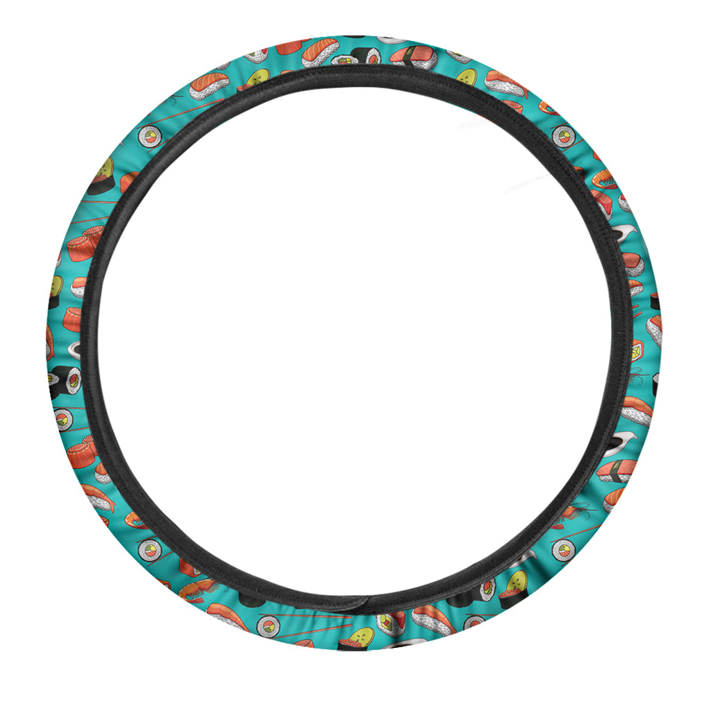 Japanese Sushi And Rolls Pattern Print Car Steering Wheel Cover