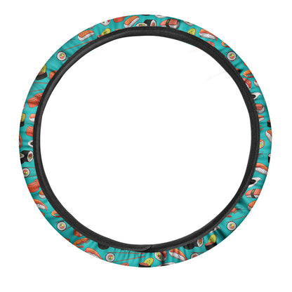 Japanese Sushi And Rolls Pattern Print Car Steering Wheel Cover