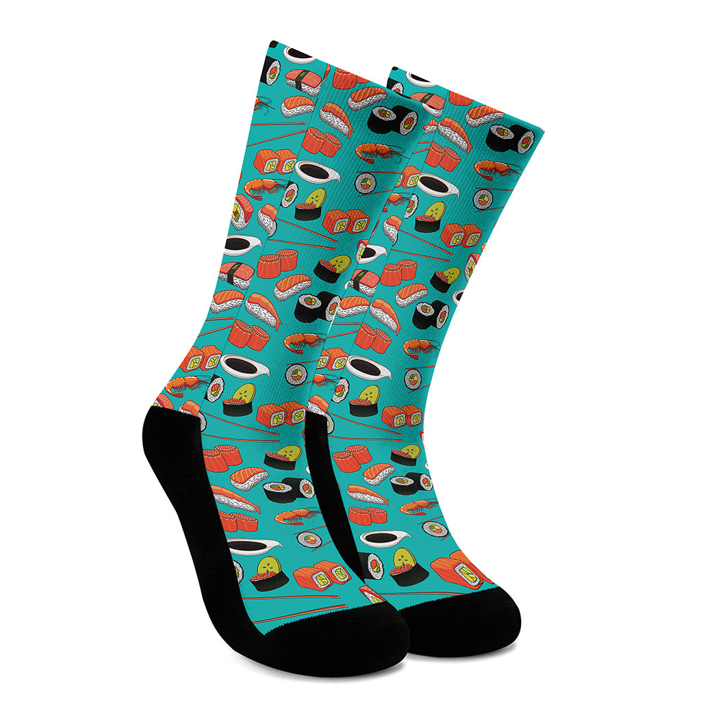 Japanese Sushi And Rolls Pattern Print Crew Socks