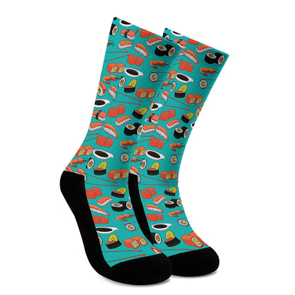 Japanese Sushi And Rolls Pattern Print Crew Socks