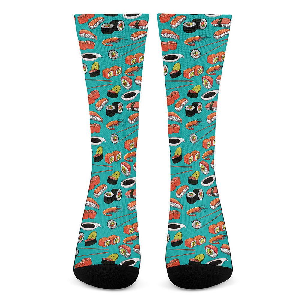 Japanese Sushi And Rolls Pattern Print Crew Socks