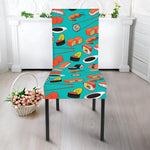 Japanese Sushi And Rolls Pattern Print Dining Chair Slipcover