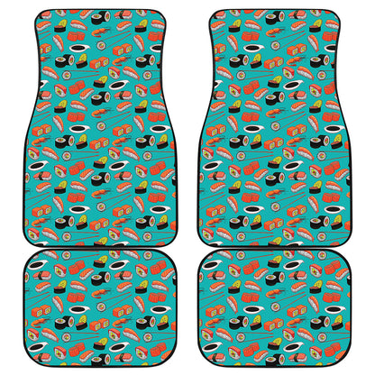 Japanese Sushi And Rolls Pattern Print Front and Back Car Floor Mats