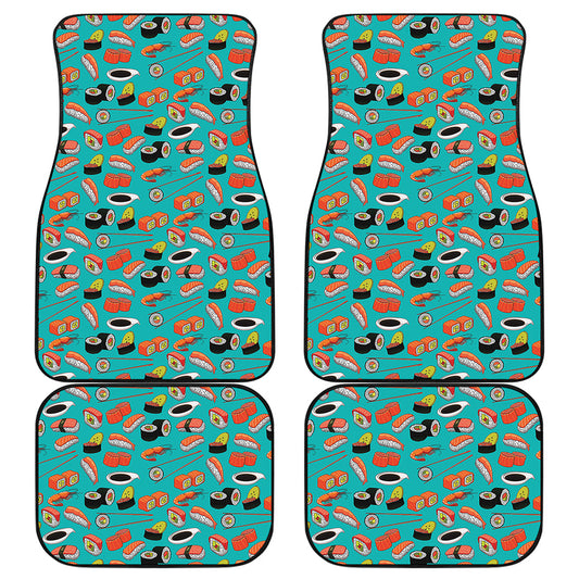 Japanese Sushi And Rolls Pattern Print Front and Back Car Floor Mats