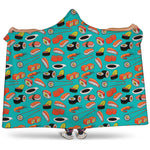 Japanese Sushi And Rolls Pattern Print Hooded Blanket