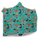 Japanese Sushi And Rolls Pattern Print Hooded Blanket