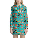 Japanese Sushi And Rolls Pattern Print Hoodie Dress
