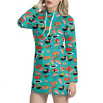 Japanese Sushi And Rolls Pattern Print Hoodie Dress