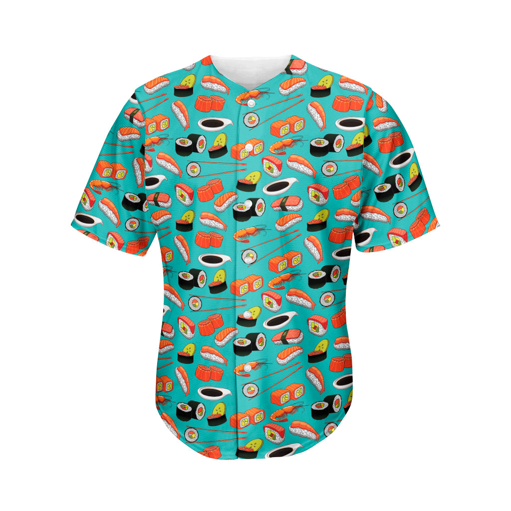 Japanese Sushi And Rolls Pattern Print Men's Baseball Jersey