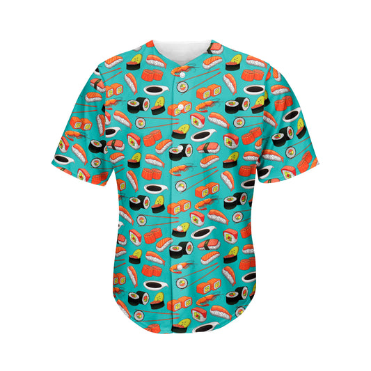 Japanese Sushi And Rolls Pattern Print Men's Baseball Jersey