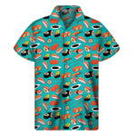 Japanese Sushi And Rolls Pattern Print Men's Short Sleeve Shirt
