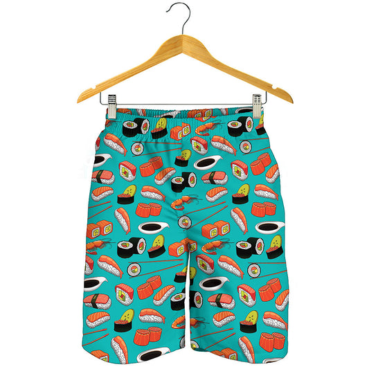 Japanese Sushi And Rolls Pattern Print Men's Shorts