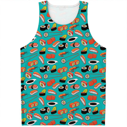 Japanese Sushi And Rolls Pattern Print Men's Tank Top