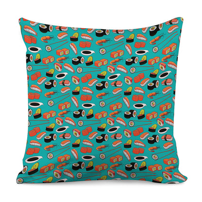Japanese Sushi And Rolls Pattern Print Pillow Cover