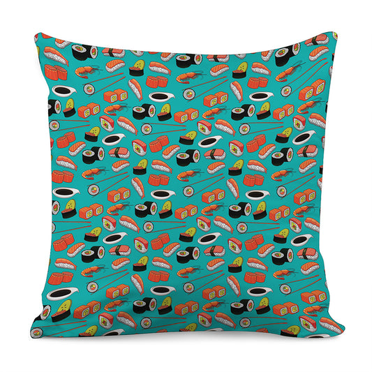 Japanese Sushi And Rolls Pattern Print Pillow Cover