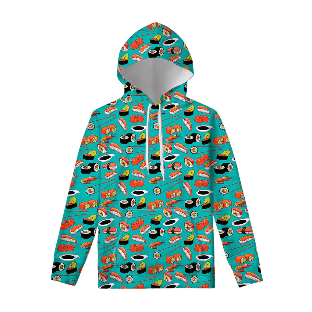 Japanese Sushi And Rolls Pattern Print Pullover Hoodie