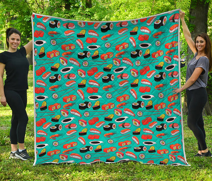 Japanese Sushi And Rolls Pattern Print Quilt
