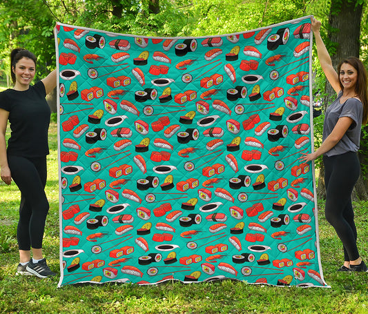 Japanese Sushi And Rolls Pattern Print Quilt