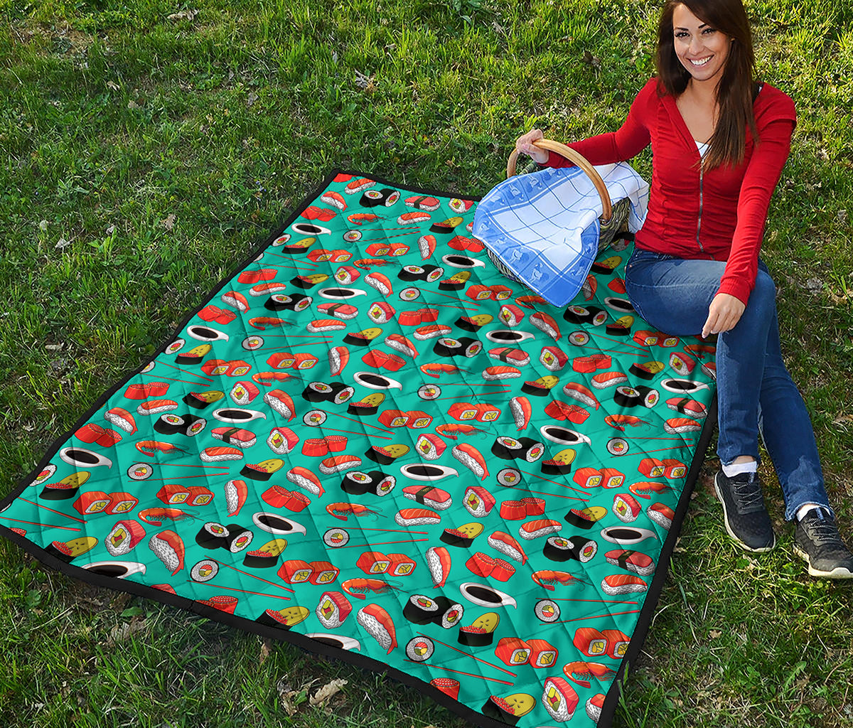Japanese Sushi And Rolls Pattern Print Quilt