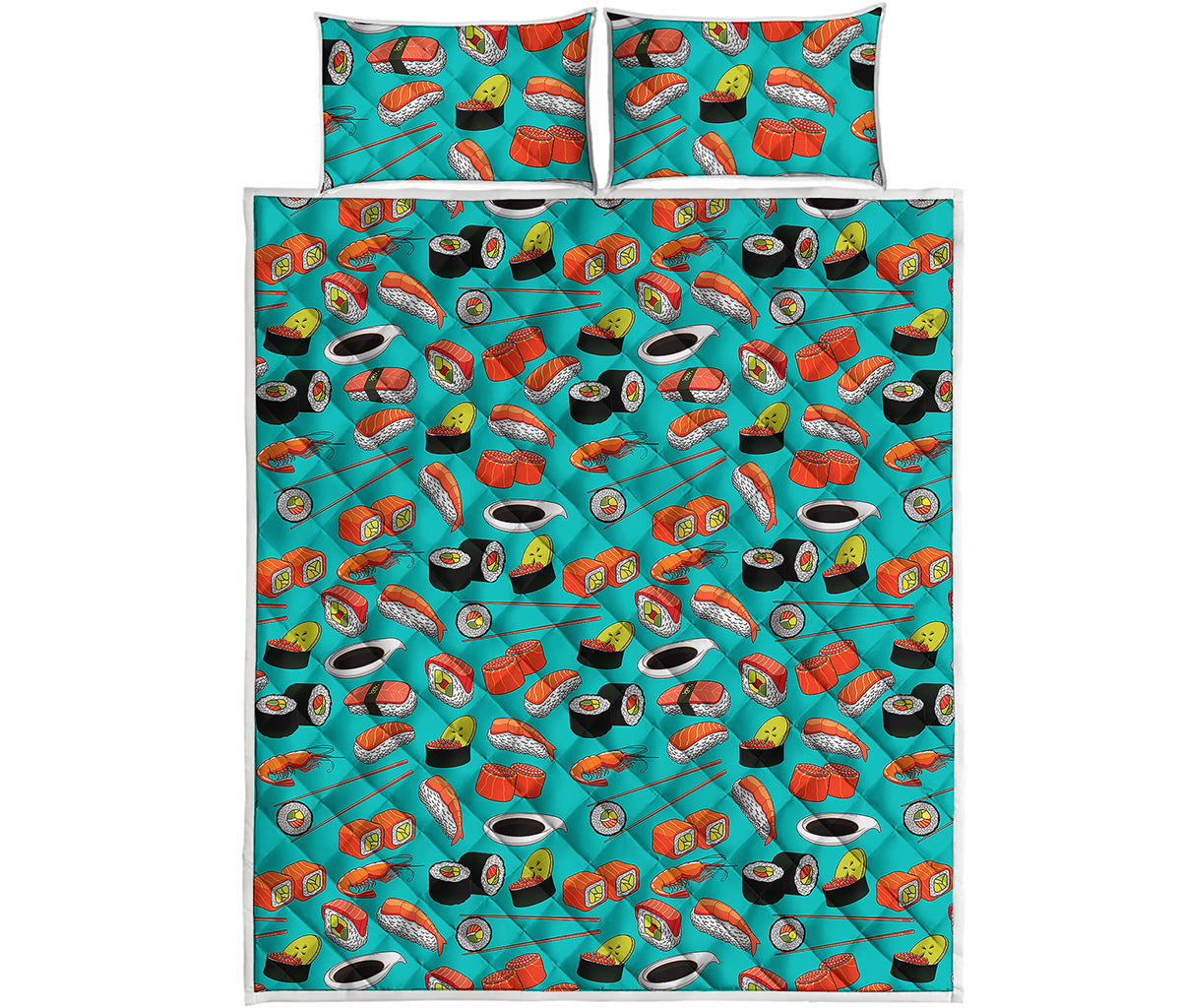 Japanese Sushi And Rolls Pattern Print Quilt Bed Set