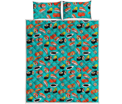 Japanese Sushi And Rolls Pattern Print Quilt Bed Set