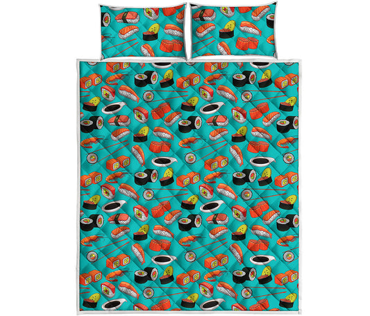 Japanese Sushi And Rolls Pattern Print Quilt Bed Set