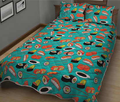 Japanese Sushi And Rolls Pattern Print Quilt Bed Set