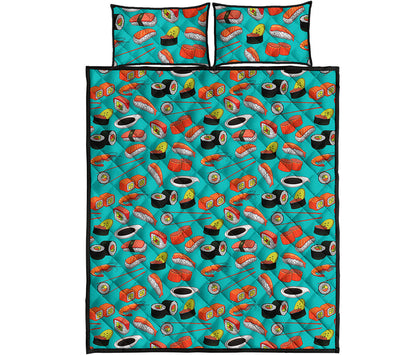 Japanese Sushi And Rolls Pattern Print Quilt Bed Set