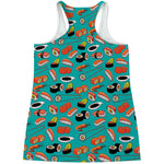 Japanese Sushi And Rolls Pattern Print Women's Racerback Tank Top