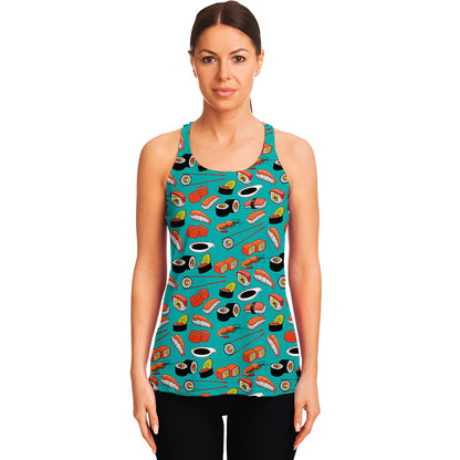 Japanese Sushi And Rolls Pattern Print Women's Racerback Tank Top