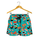 Japanese Sushi And Rolls Pattern Print Women's Shorts