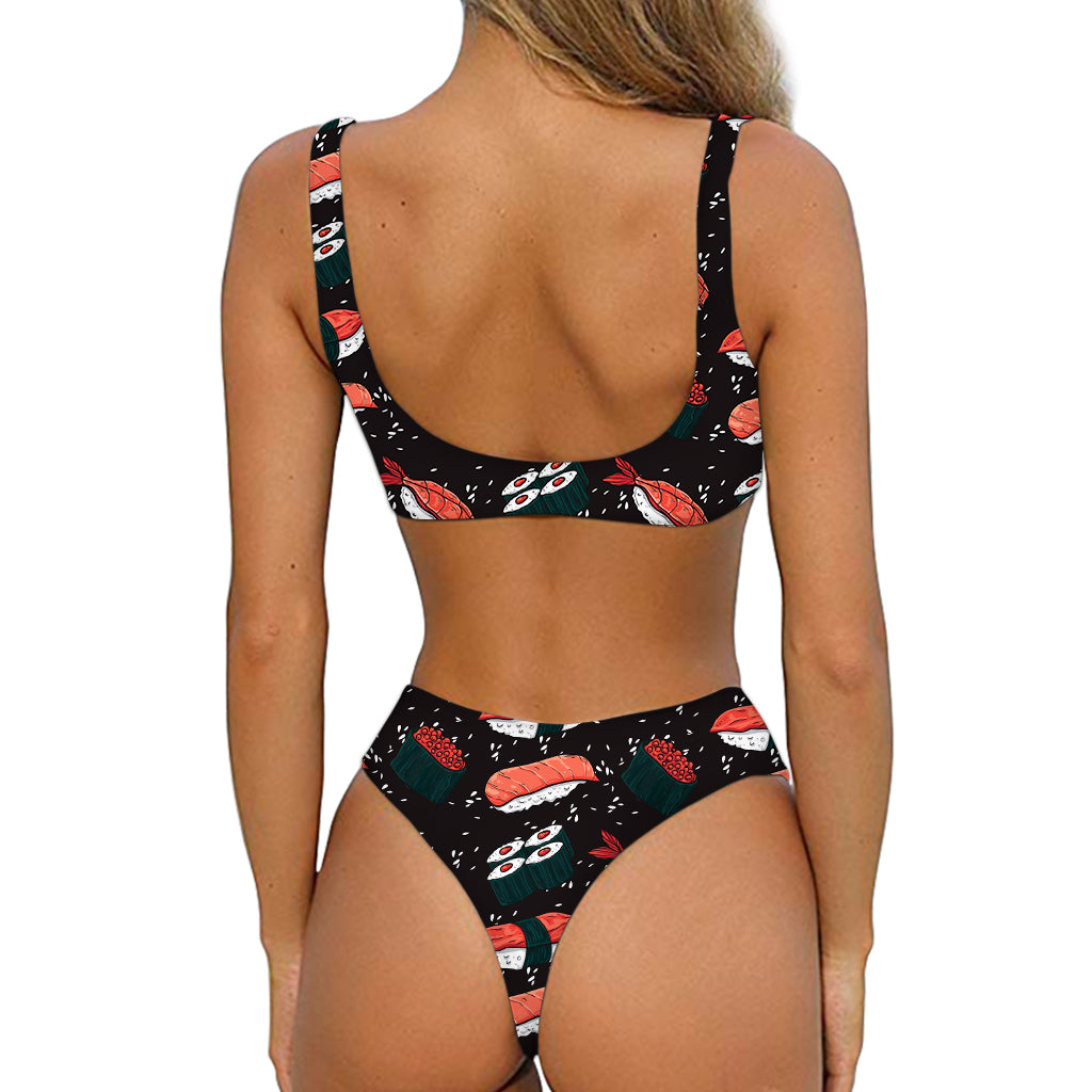 Japanese Sushi Pattern Print Front Bow Tie Bikini
